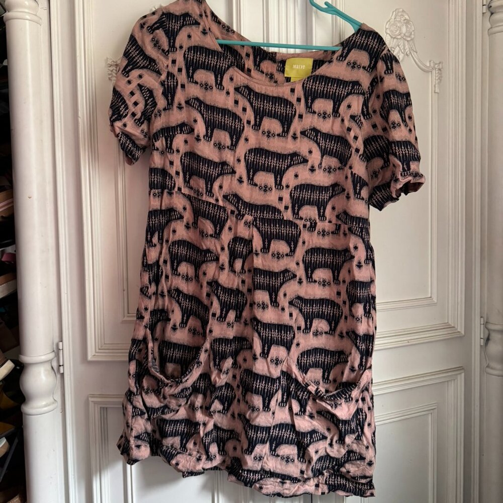 Maeve/Anthropologie pink bear patterned tunic w/ pockets, women's size 10